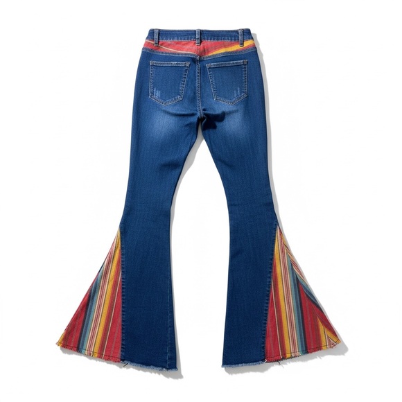 Lucky & Blessed Blue Flare Jeans with Colorful Insets - Picture 4 of 16